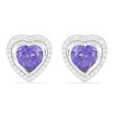 BUY STERLING SILVER REAL BRAZILIAN AMETHYST GEMSTONE HALO HEART EARRINGS